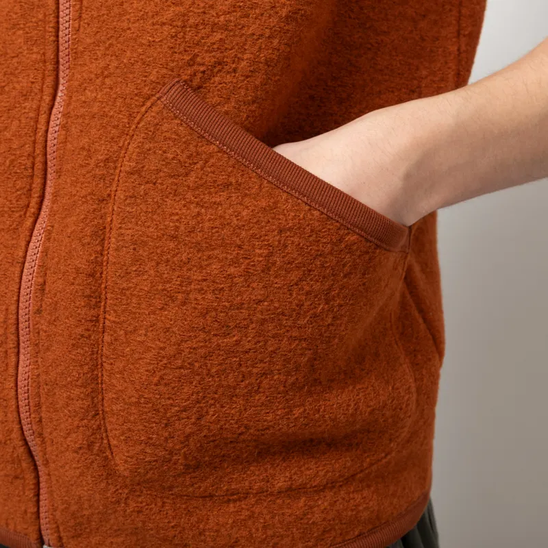 Universal Works Zip Waistcoat Rust Wool Fleece-6