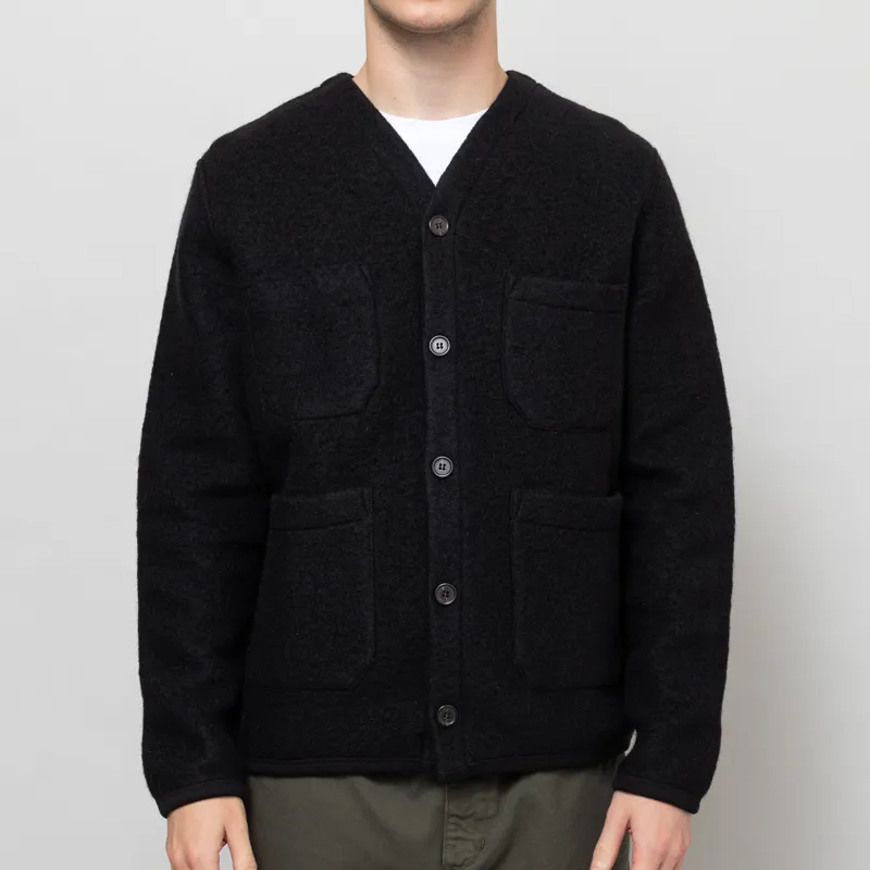Universal Works Cardigan Black Wool Fleece