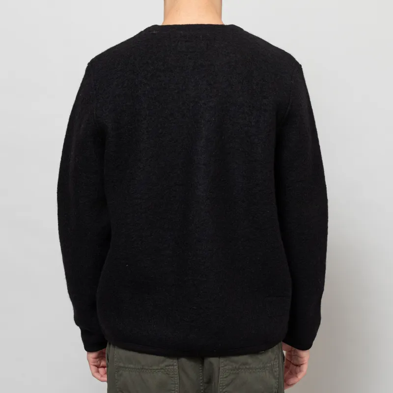 Universal Works Cardigan Black Wool Fleece-3