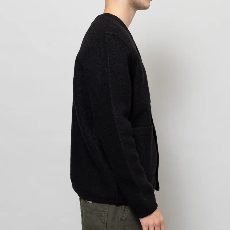 Universal Works Cardigan Black Wool Fleece-4
