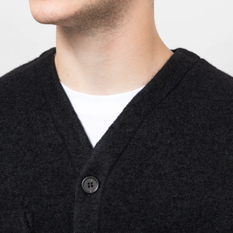 Universal Works Cardigan Black Wool Fleece-5