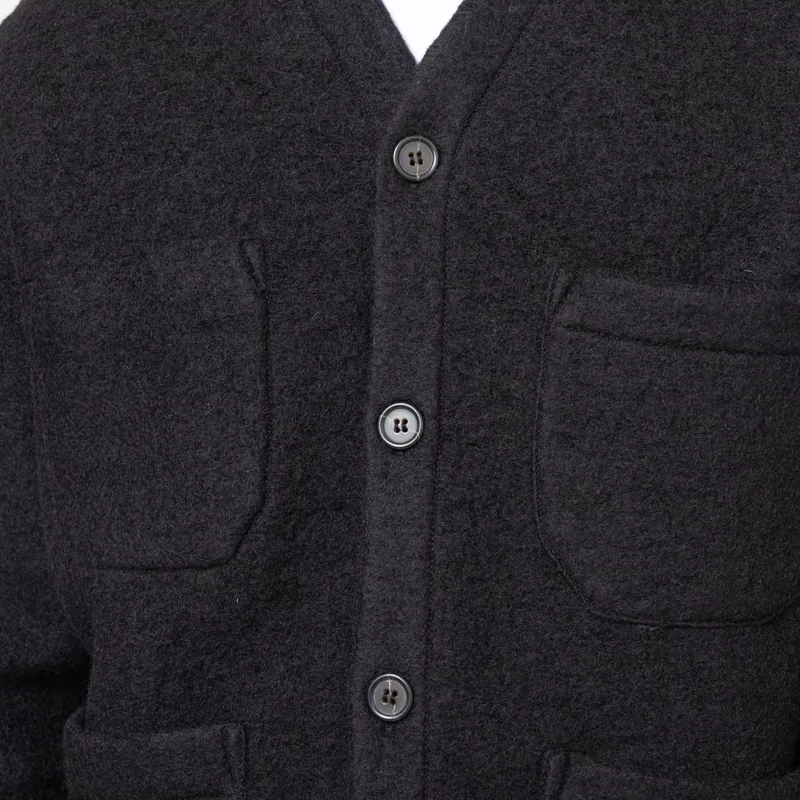 Universal Works Cardigan Black Wool Fleece-6