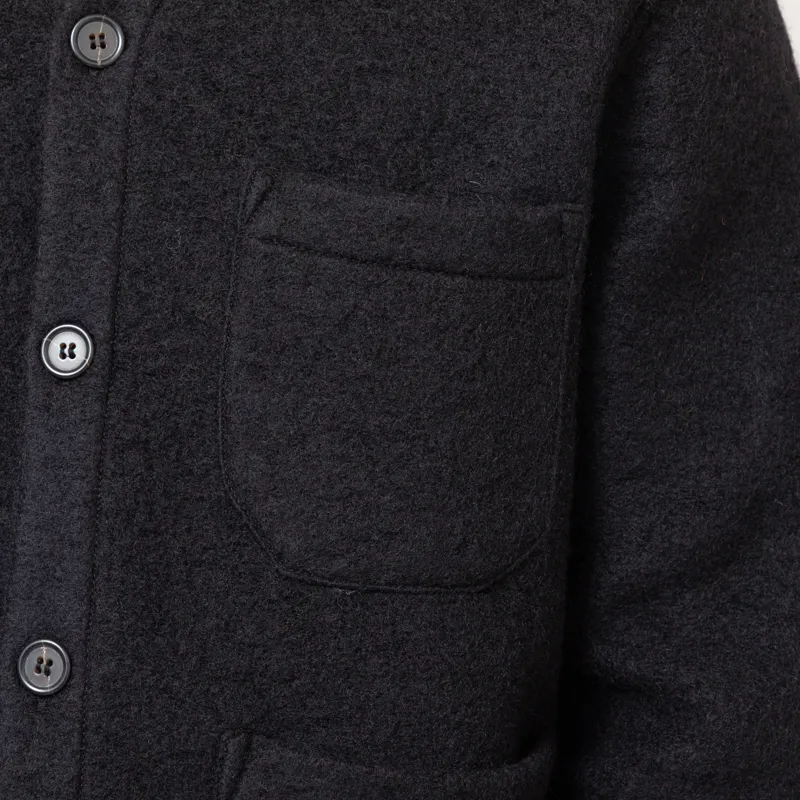 Universal Works Cardigan Black Wool Fleece-7