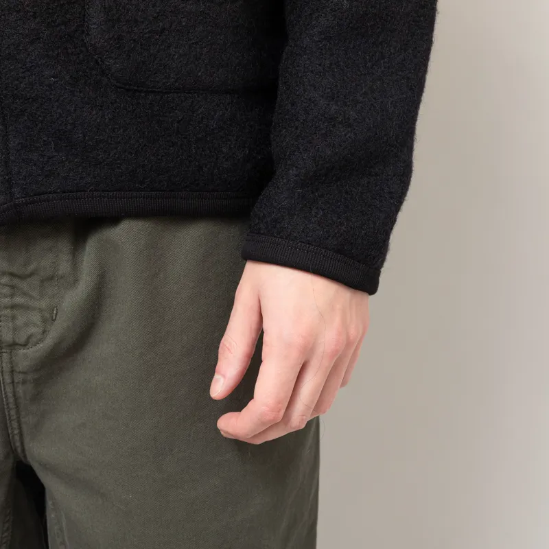 Universal Works Cardigan Black Wool Fleece-9