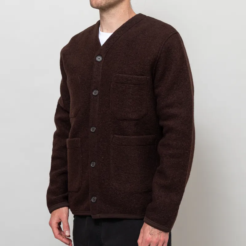 Universal Works Cardigan Brown Wool Fleece-1