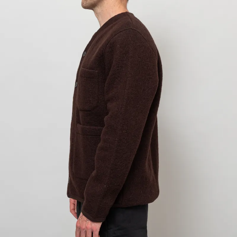 Universal Works Cardigan Brown Wool Fleece-2