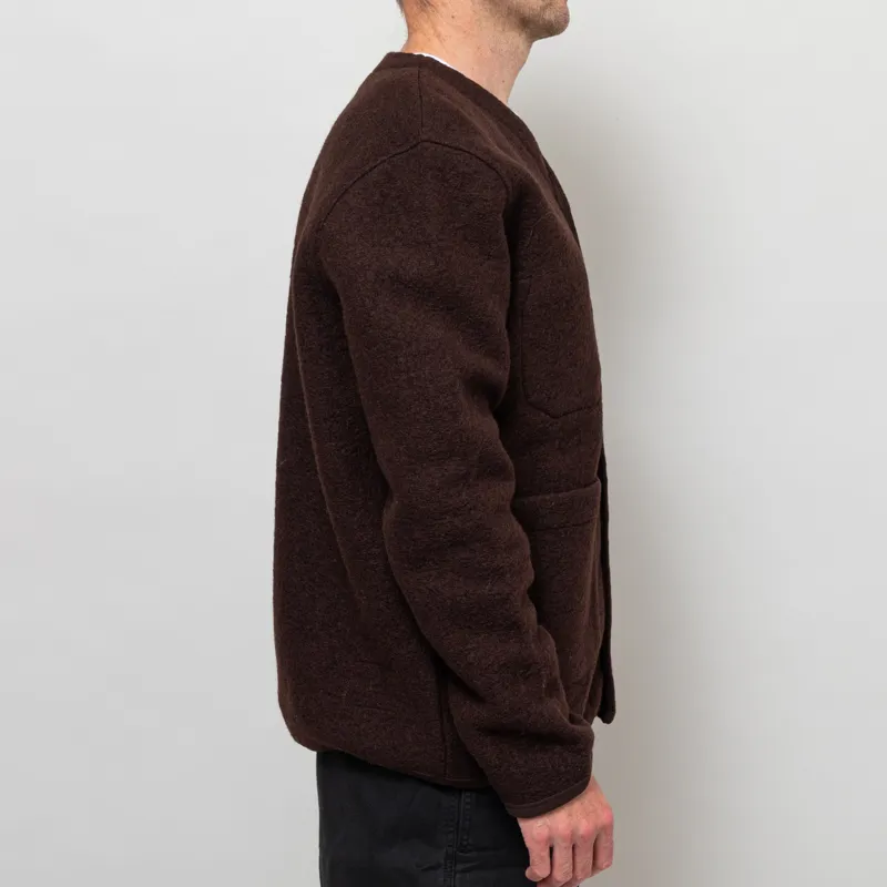 Universal Works Cardigan Brown Wool Fleece-4