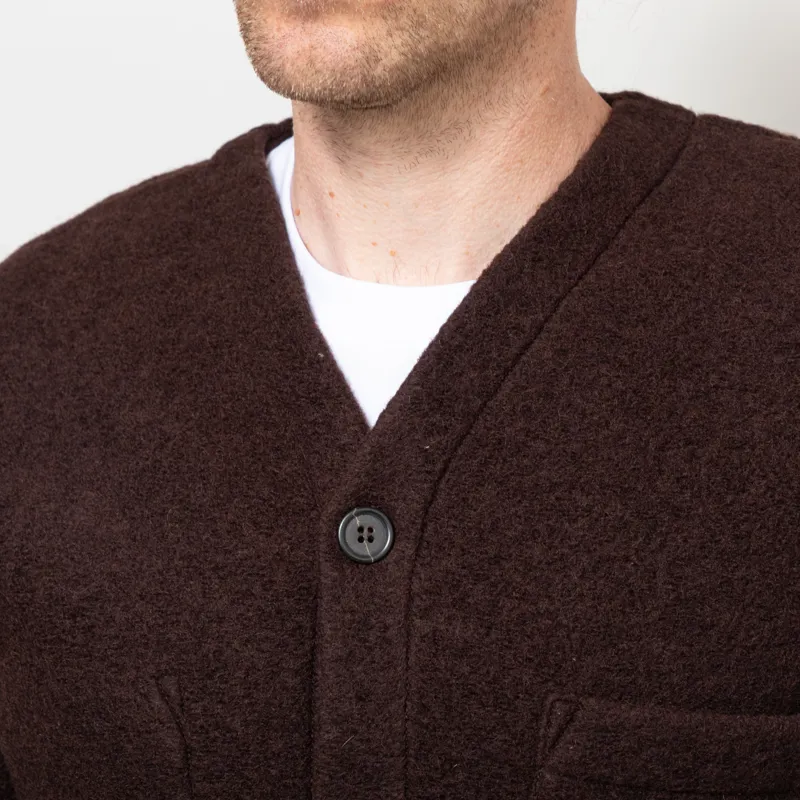 Universal Works Cardigan Brown Wool Fleece-5