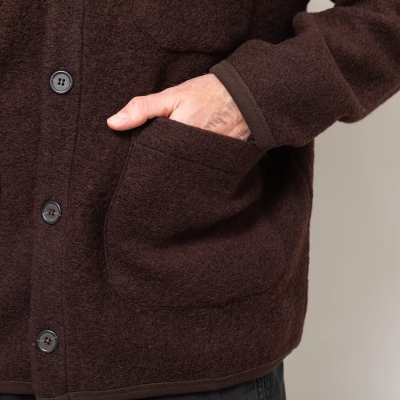 Universal Works Cardigan Brown Wool Fleece-7