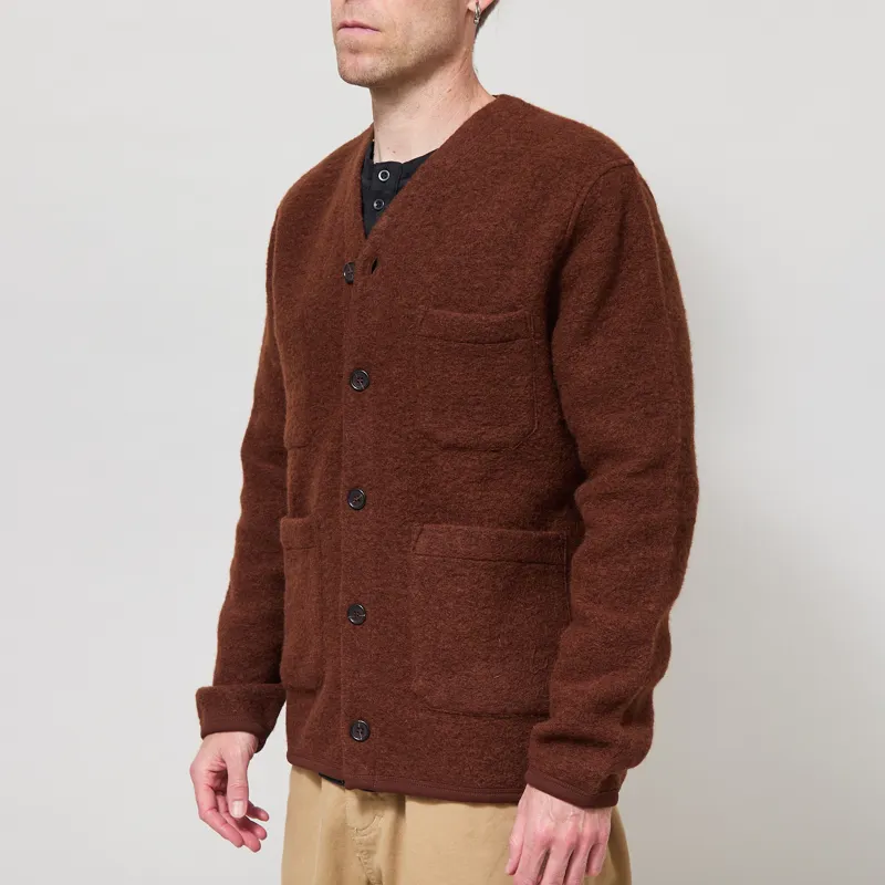 Universal Works Cardigan Cacao Wool Fleece-1