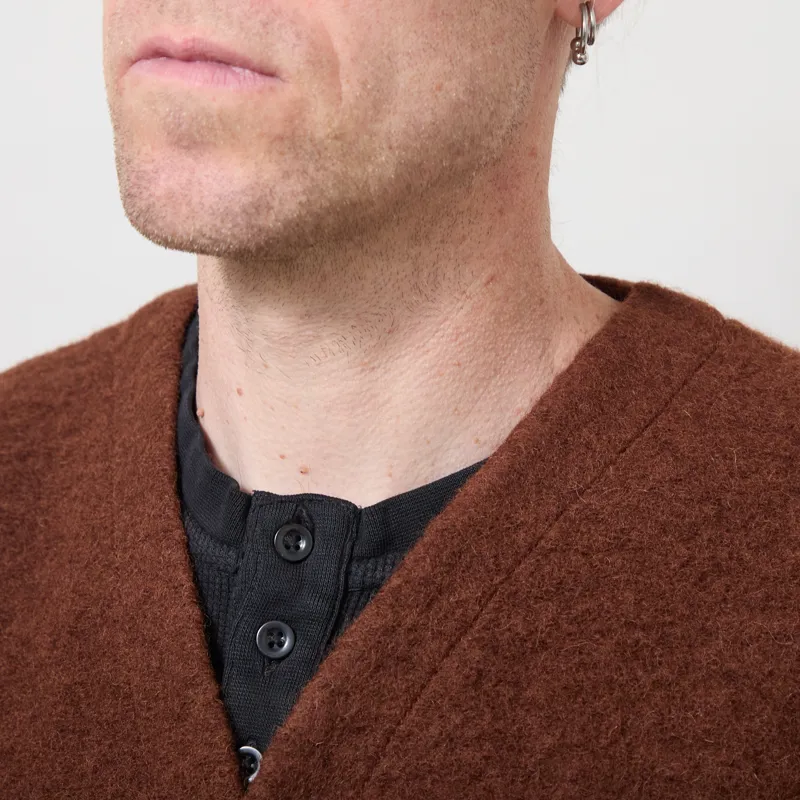 Universal Works Cardigan Cacao Wool Fleece-3