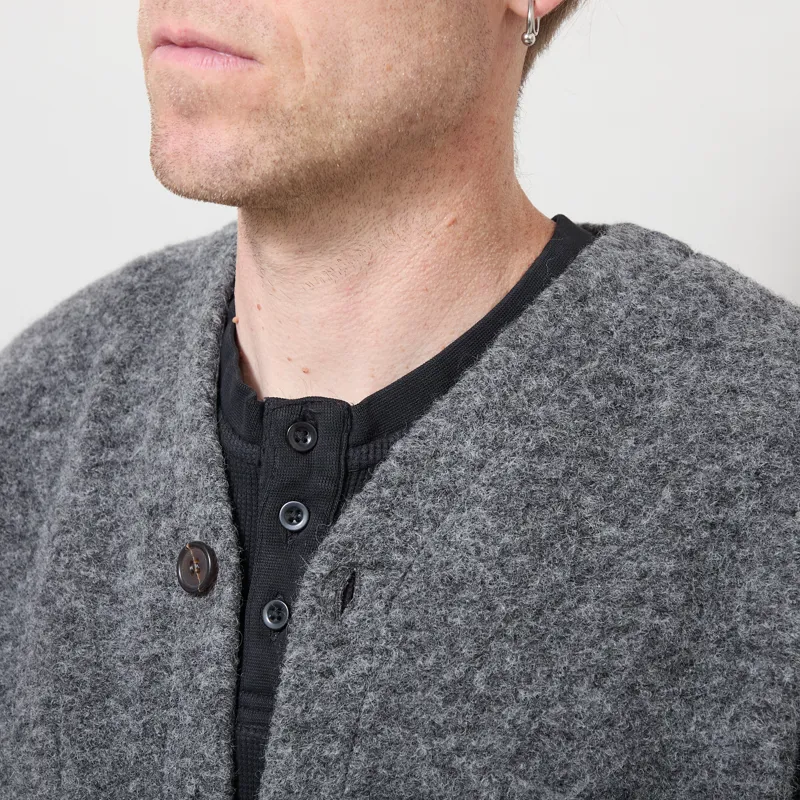 Universal Works Cardigan Grey Marl Wool Fleece-4