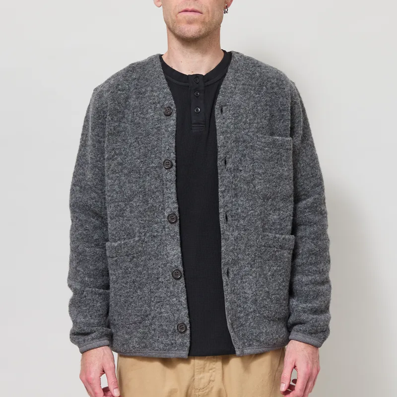 Universal Works Cardigan Grey Marl Wool Fleece-1