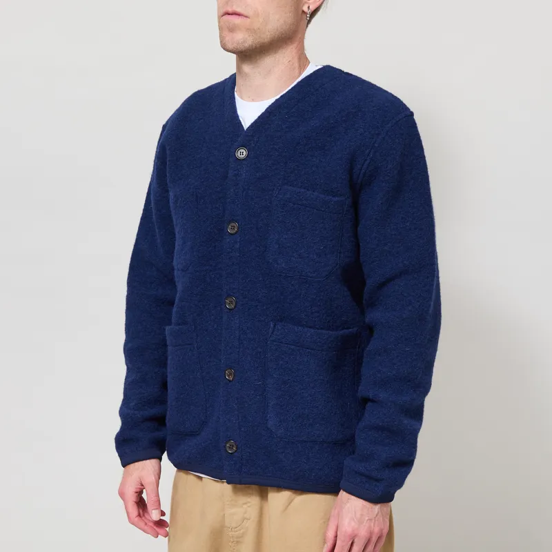Universal Works Cardigan Indigo Wool Fleece-1