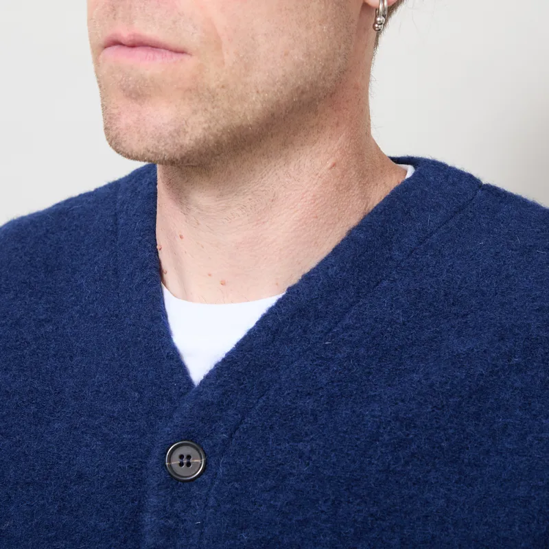 Universal Works Cardigan Indigo Wool Fleece-3