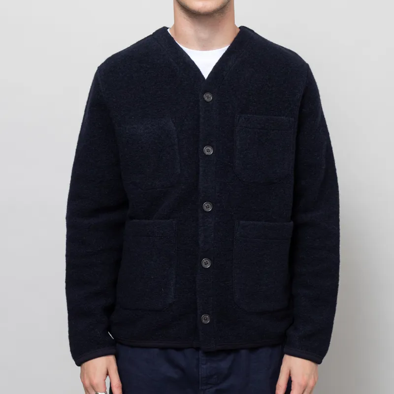Universal Works Cardigan Navy Wool Fleece