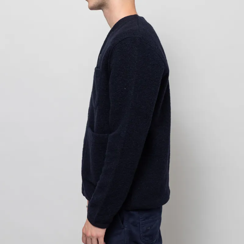 Universal Works Cardigan Navy Wool Fleece-2