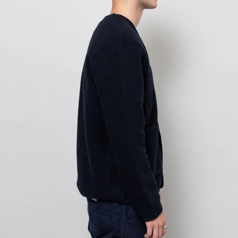 Universal Works Cardigan Navy Wool Fleece-4