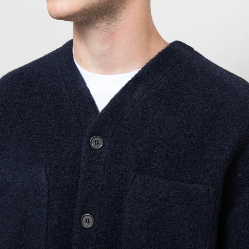 Universal Works Cardigan Navy Wool Fleece-5