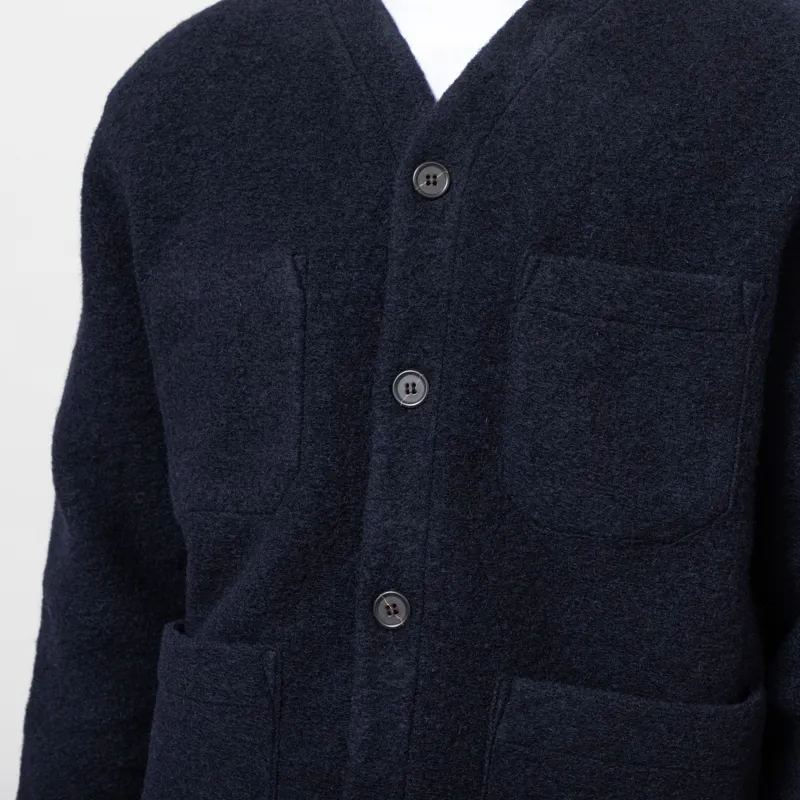 Universal Works Cardigan Navy Wool Fleece-6