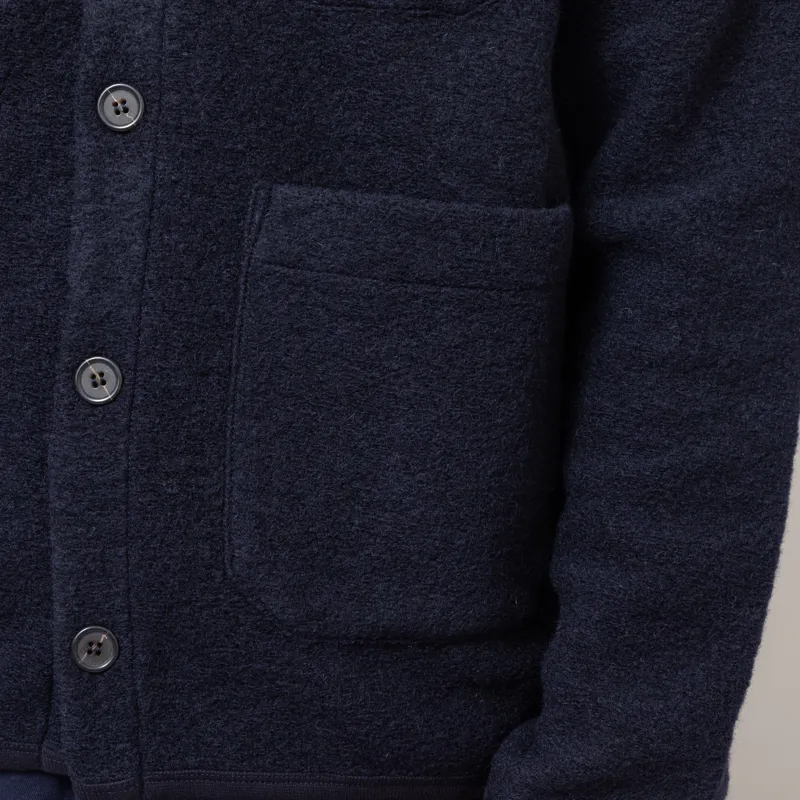 Universal Works Cardigan Navy Wool Fleece-8
