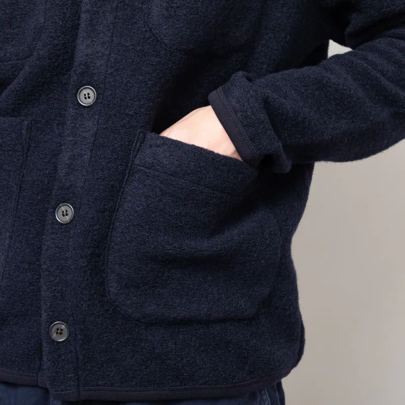 Universal Works Cardigan Navy Wool Fleece-9