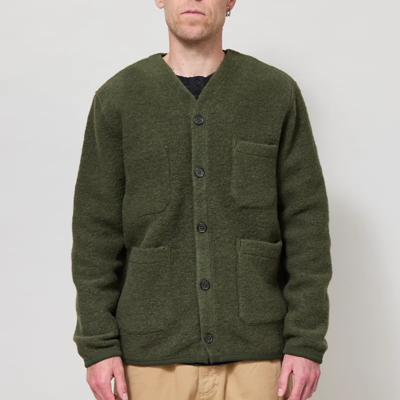 Universal Works Cardigan Olive Wool Fleece
