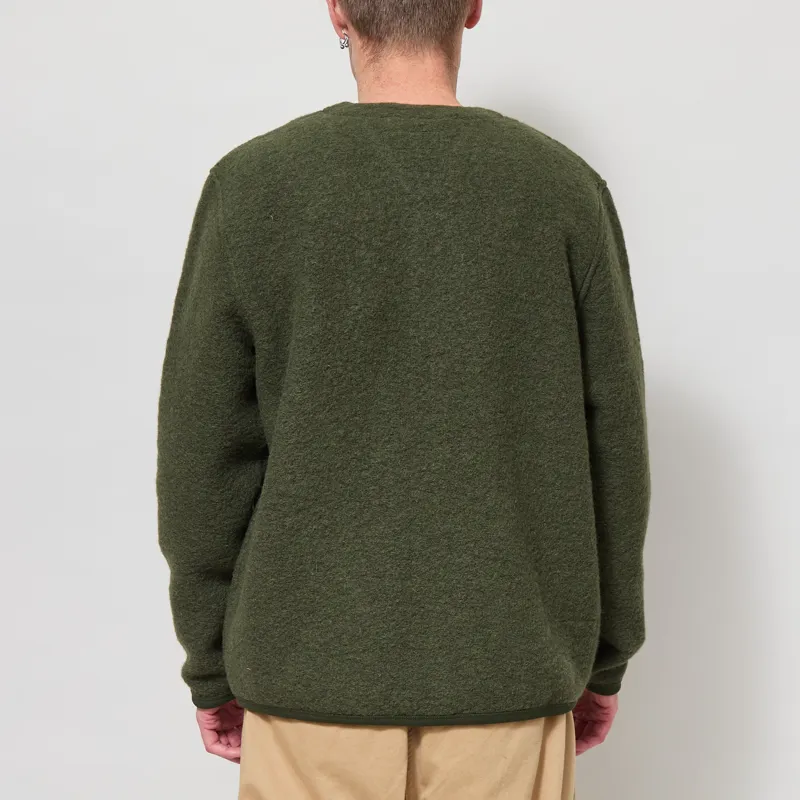 Universal Works Cardigan Olive Wool Fleece-2