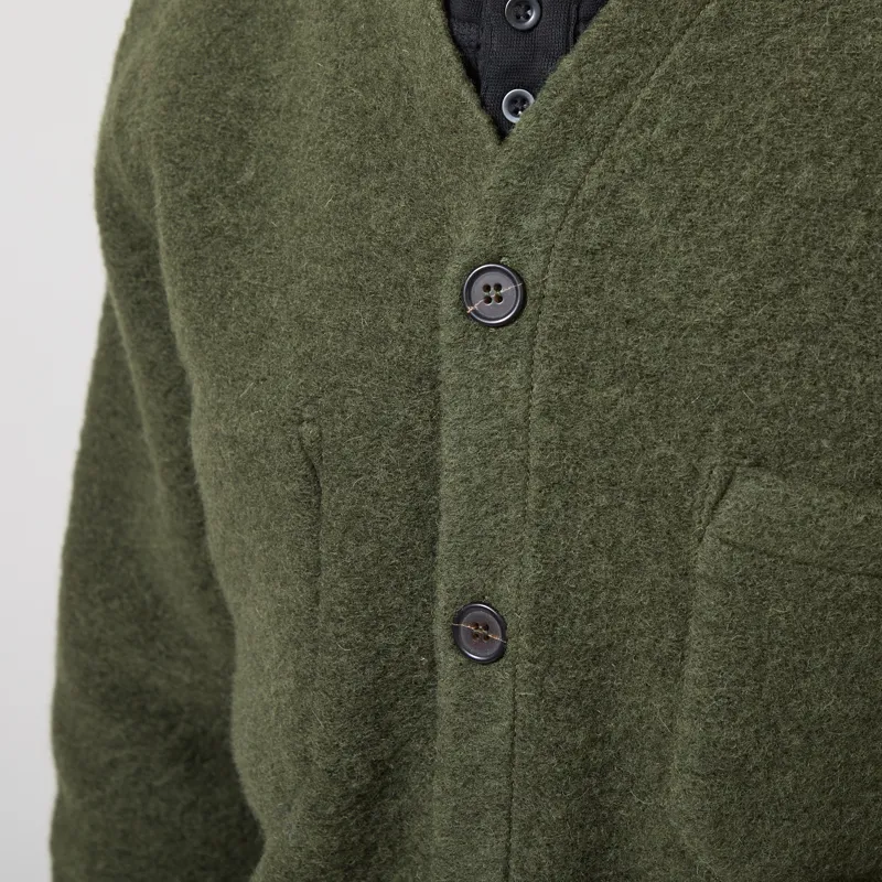 Universal Works Cardigan Olive Wool Fleece-4