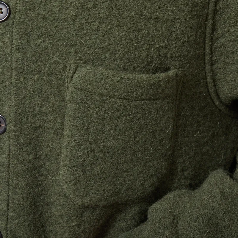 Universal Works Cardigan Olive Wool Fleece-5