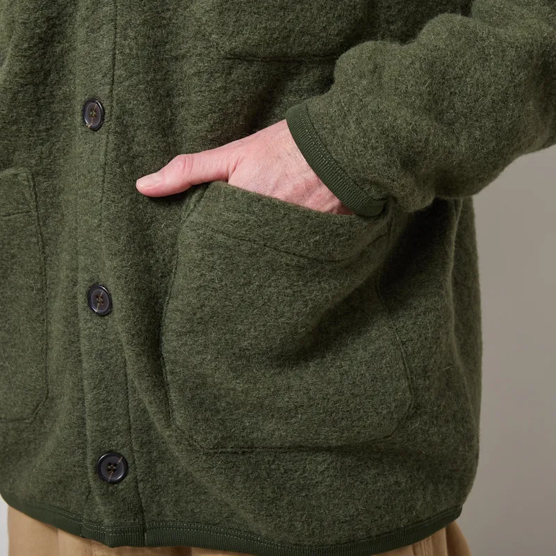 Universal Works Cardigan Olive Wool Fleece-6