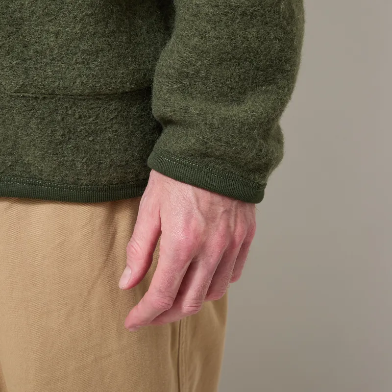 Universal Works Cardigan Olive Wool Fleece-7