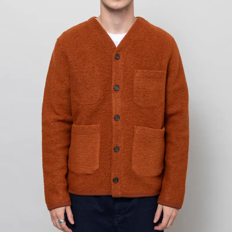 Universal Works Cardigan Rust Wool Fleece