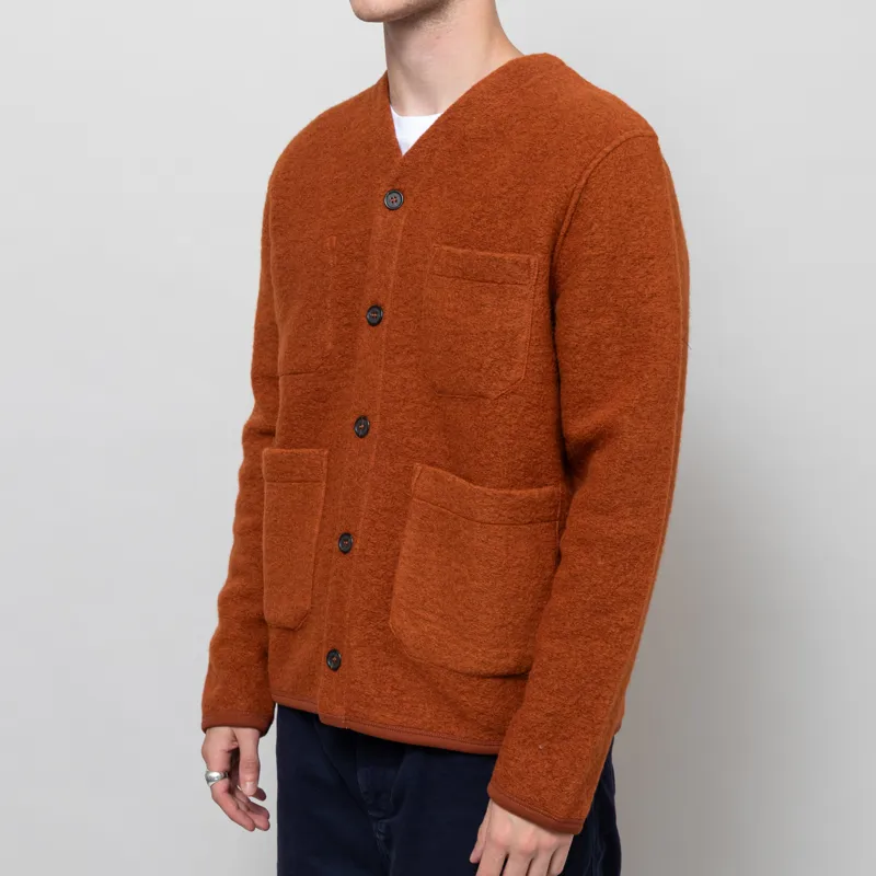 Universal Works Cardigan Rust Wool Fleece-1