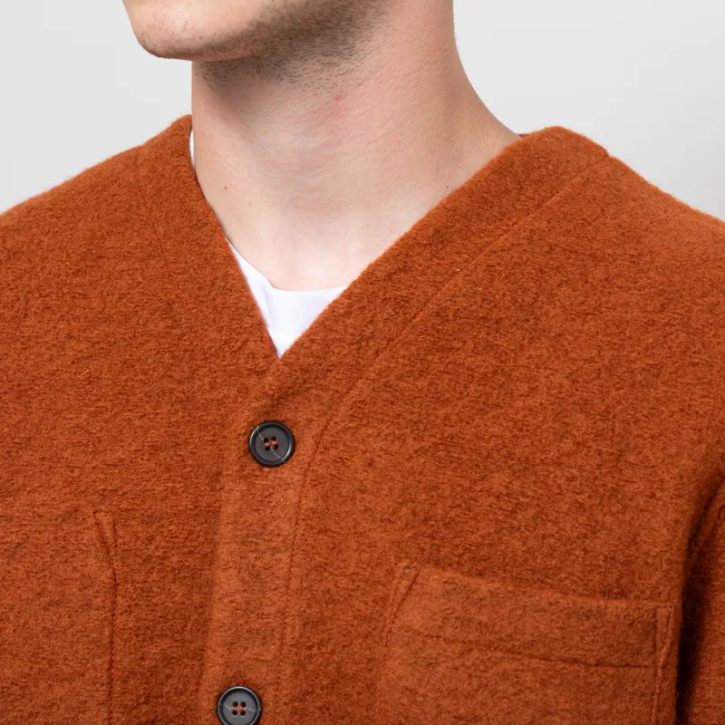 Universal Works Cardigan Rust Wool Fleece-5