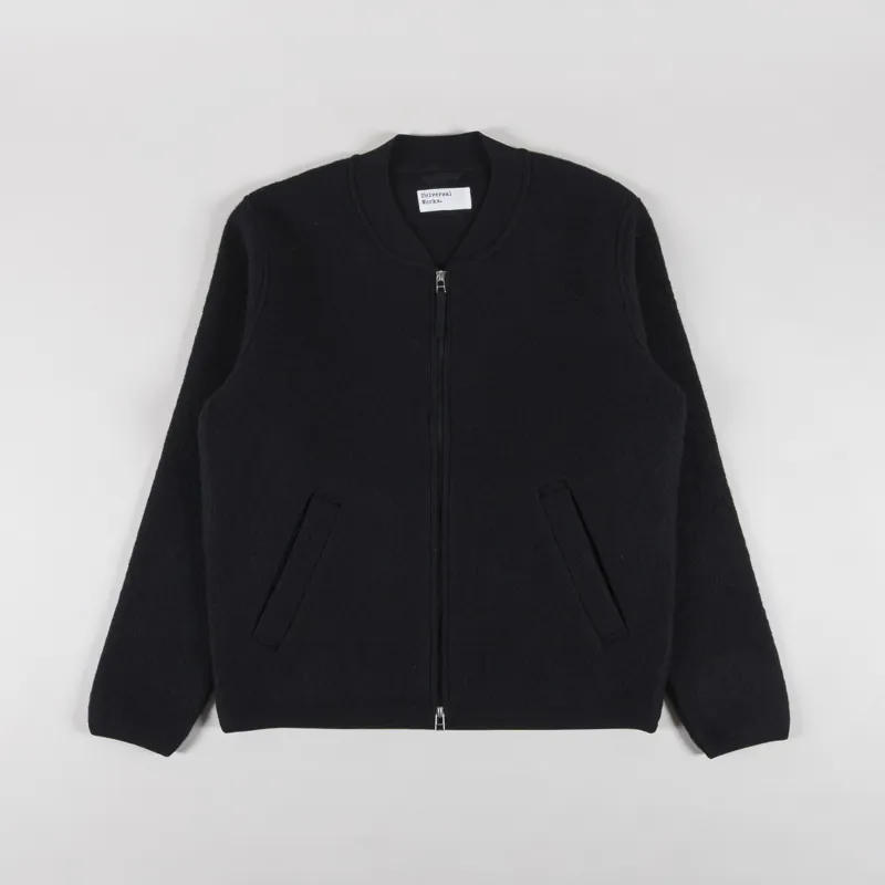 Universal Works Zip Bomber Jacket Black Wool Fleece
