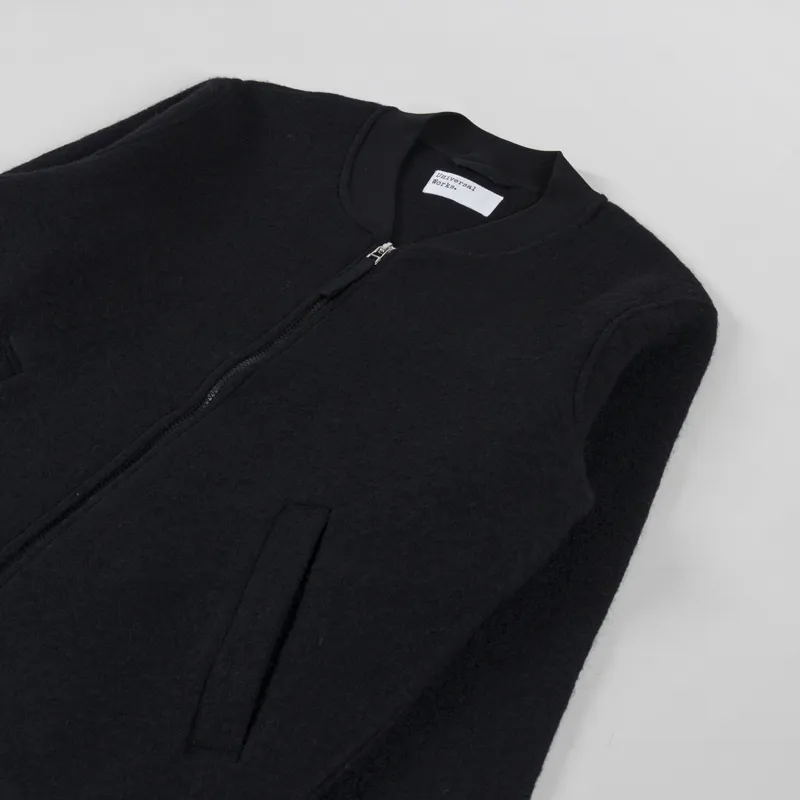 Universal Works Zip Bomber Jacket Black Wool Fleece-2