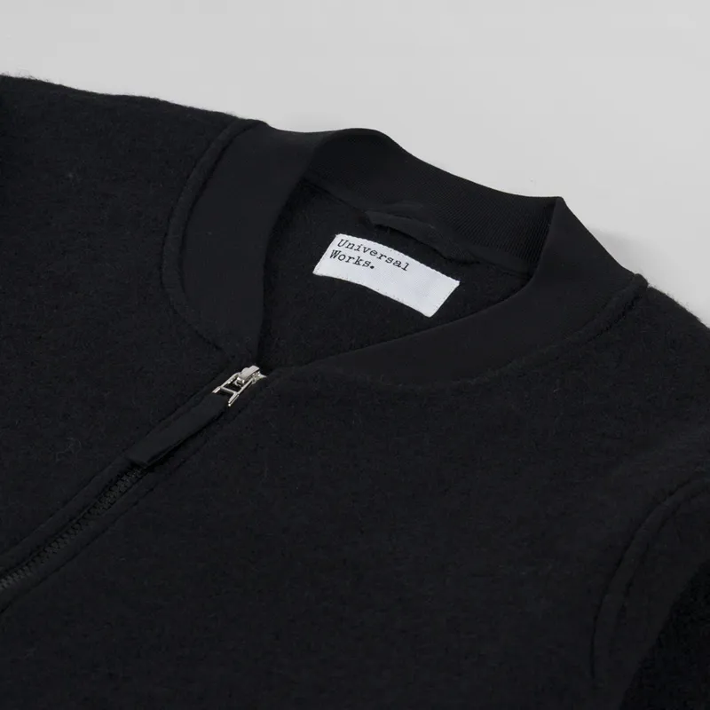 Universal Works Zip Bomber Jacket Black Wool Fleece-4