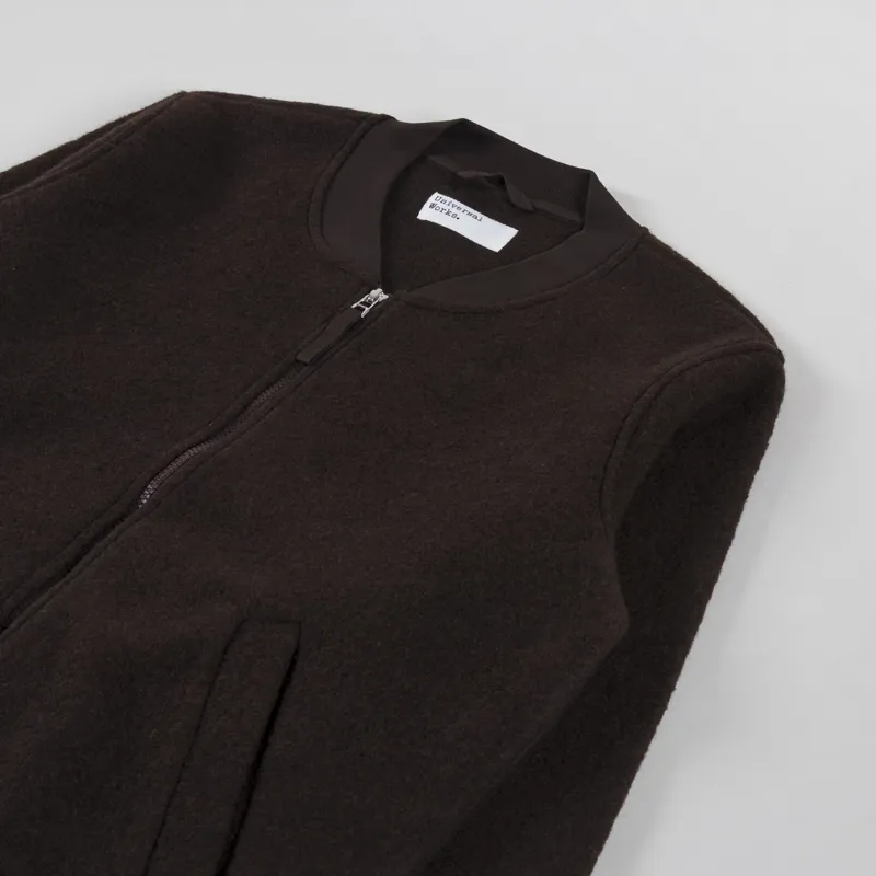 Universal Works Zip Bomber Jacket Brown Wool Fleece-2