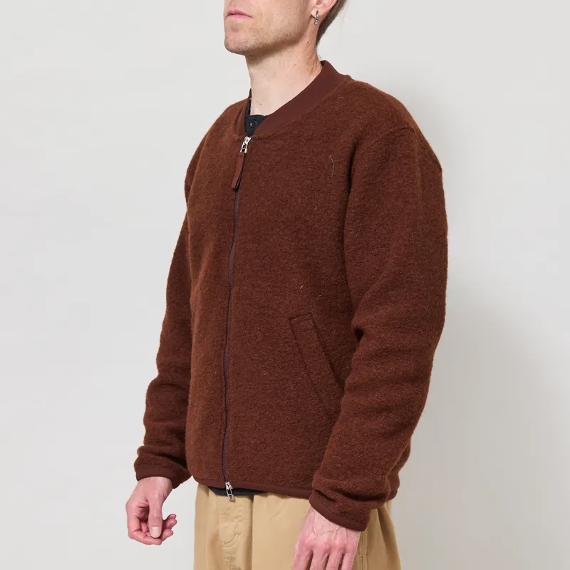 Universal Works Zip Bomber Jacket Cacao Wool Fleece-1