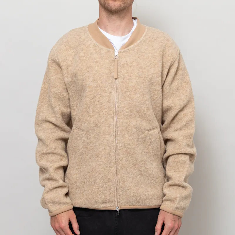 Universal Works Zip Bomber Jacket Fawn Wool Fleece