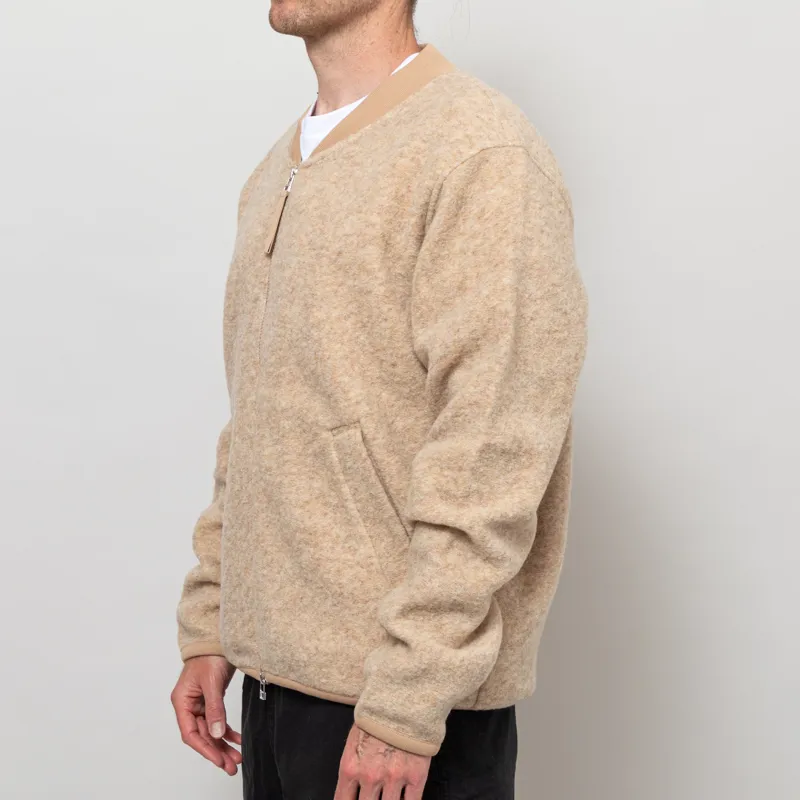 Universal Works Zip Bomber Jacket Fawn Wool Fleece-1