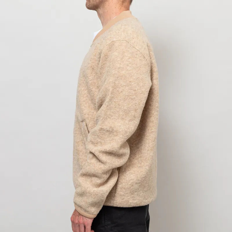 Universal Works Zip Bomber Jacket Fawn Wool Fleece-2