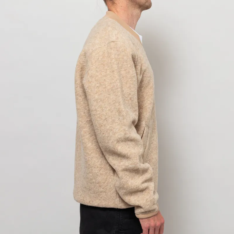 Universal Works Zip Bomber Jacket Fawn Wool Fleece-4