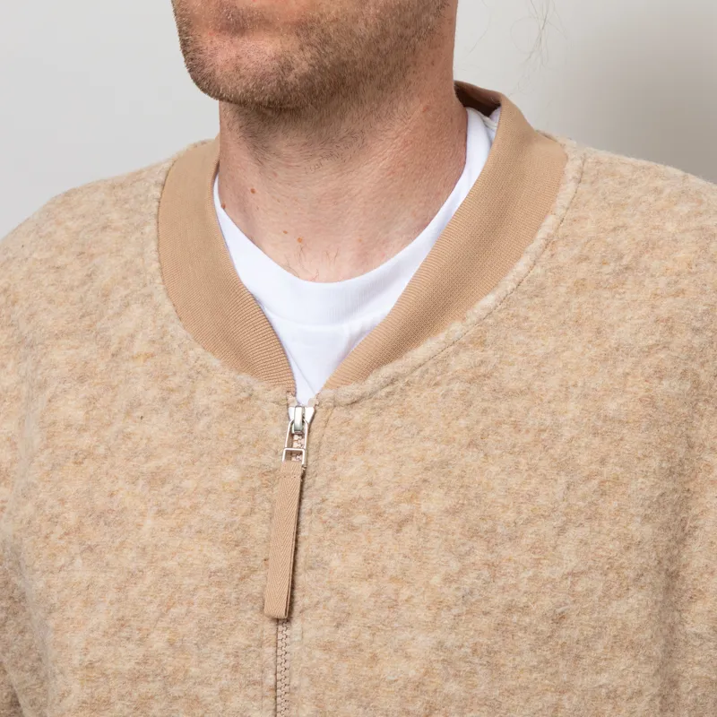 Universal Works Zip Bomber Jacket Fawn Wool Fleece-5