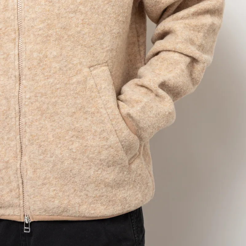 Universal Works Zip Bomber Jacket Fawn Wool Fleece-7