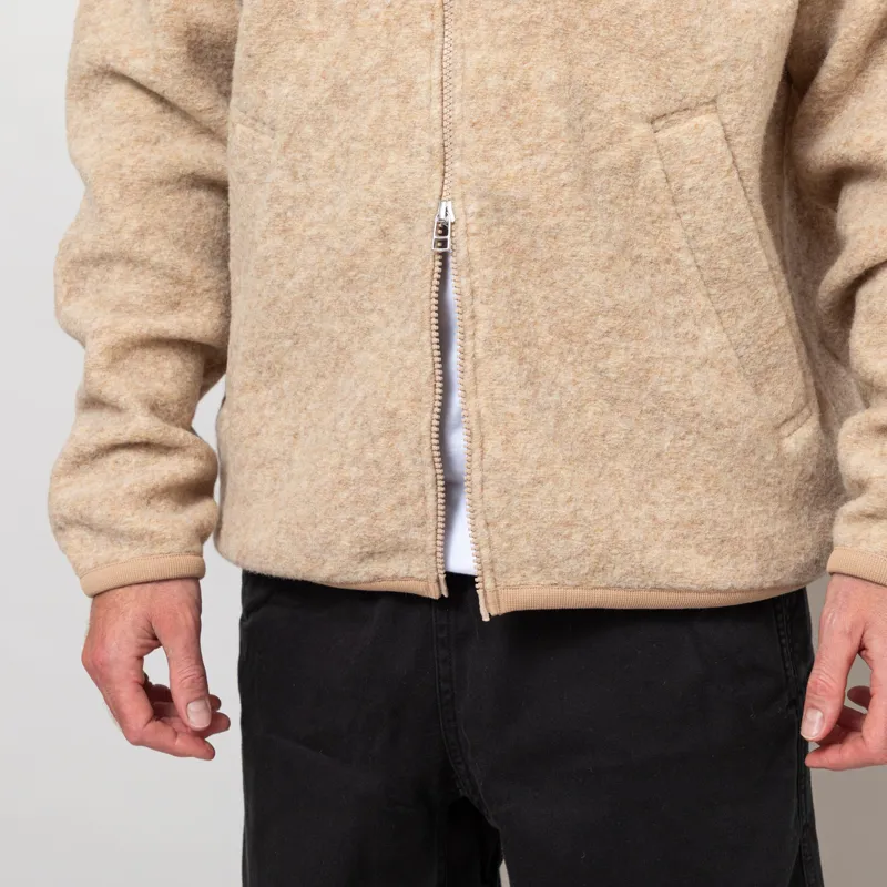Universal Works Zip Bomber Jacket Fawn Wool Fleece-6