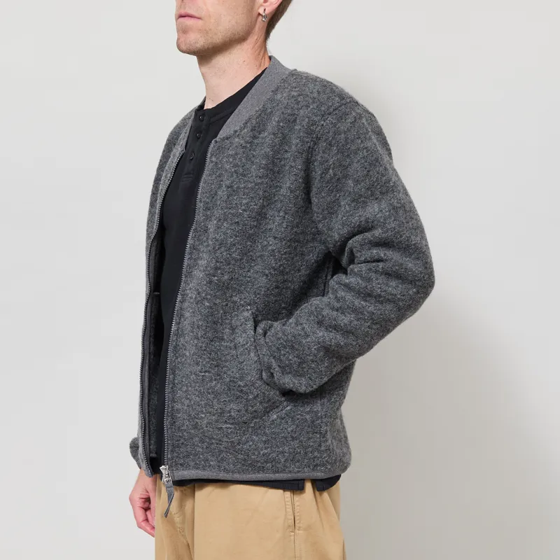 Universal Works Zip Bomber Jacket Grey Marl Wool Fleece-1