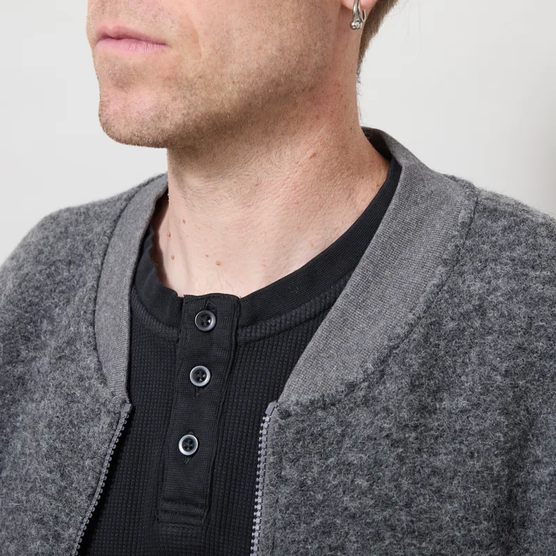 Universal Works Zip Bomber Jacket Grey Marl Wool Fleece-3