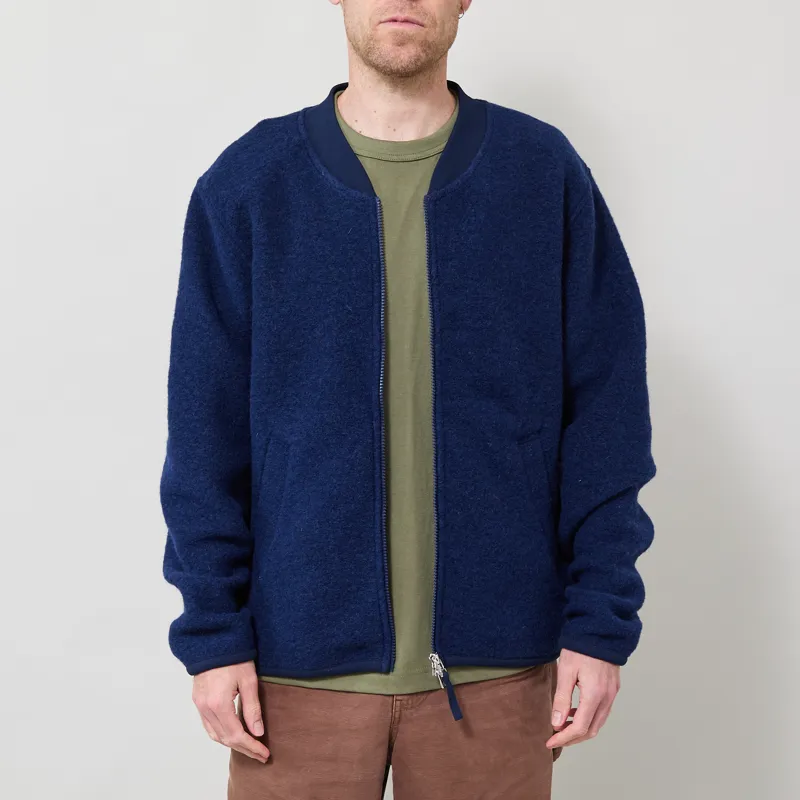 Universal Works Zip Bomber Jacket Indigo Wool Fleece